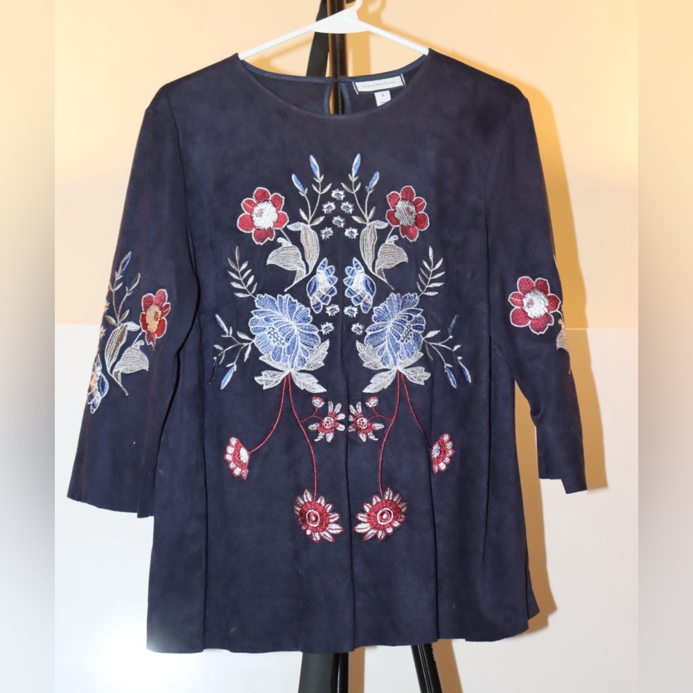 EUC Navy Embroidered Faux Suede Tunic - Charter Club Size S